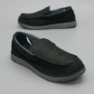 LL Bean Mens 10 All Week Moc Slippers Black Leather Shearling House Shoes 512403